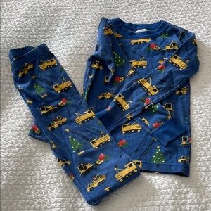 Hanna Andersson Blue Pajama Set with Yellow Truck and Green Tree Print